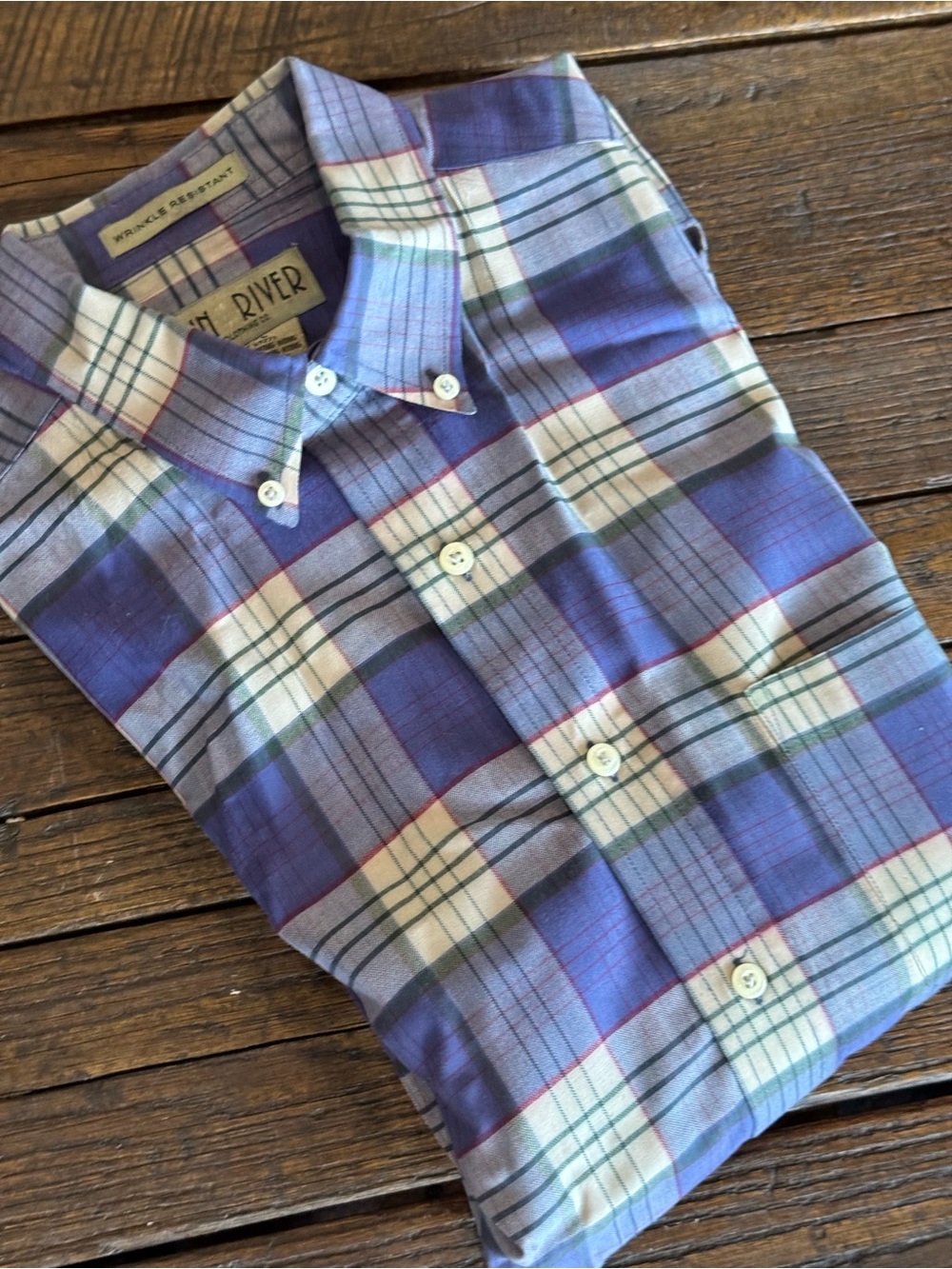 Sun River Men's Blue Plaid Button-Down Long Sleeve Shirt Size Large